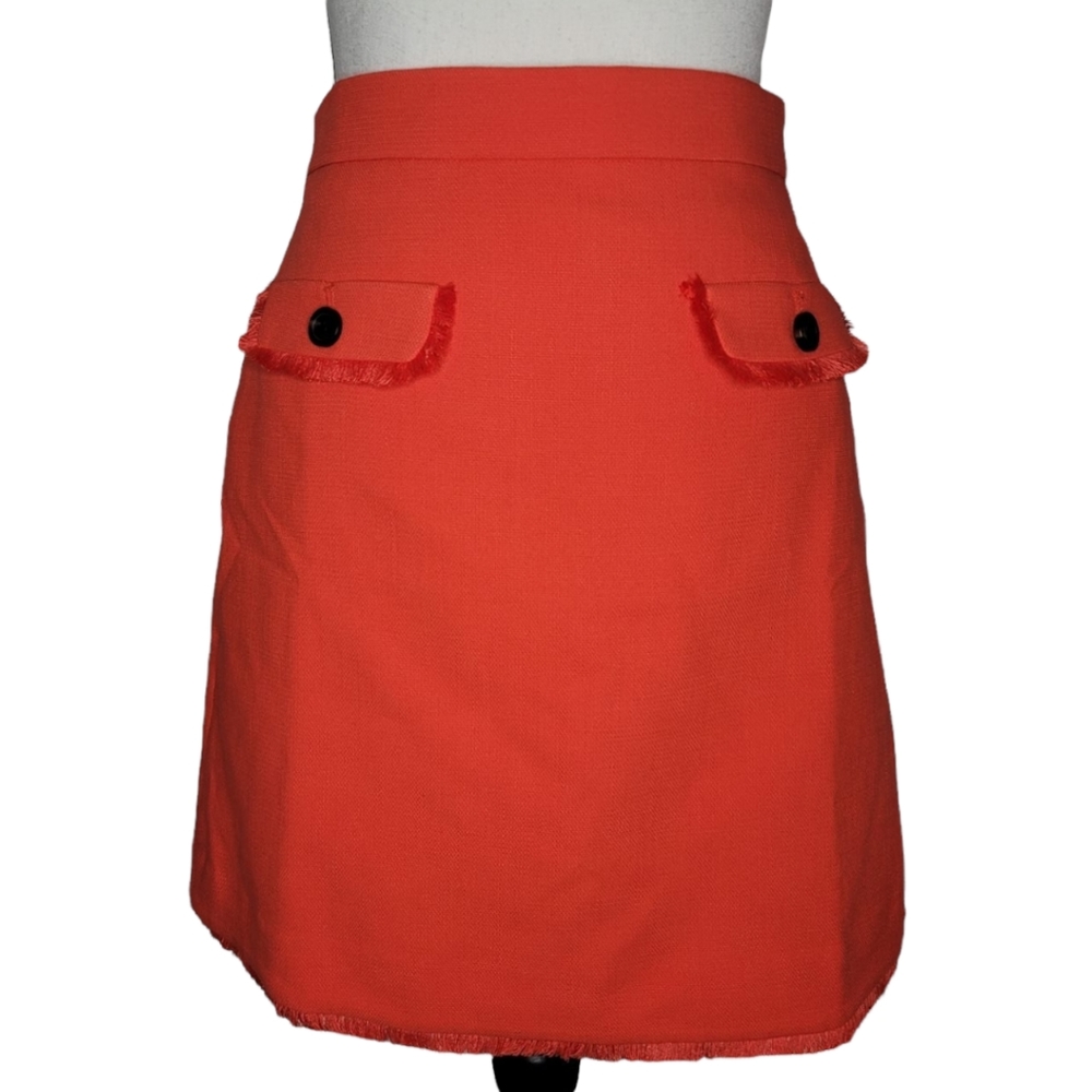 ANN TAYLOR PETITE orange fringe button pocket skirt